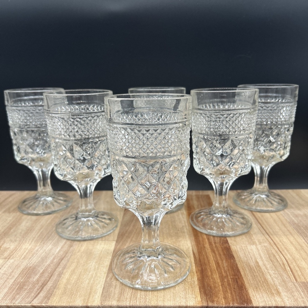 ATQ MCM Anchor Hocking Wexford Wine Glass~Preowned~6½" VTG Claret Water Cut 6